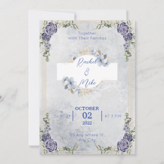 Blue Romantic Florals Wedding Invitation 