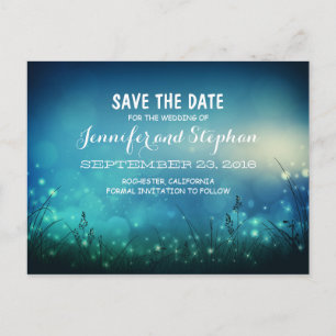 blue romantic night lights save the date postcards