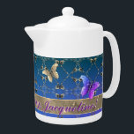 Blue Romantic Rose Hearts and Butterfly Text<br><div class="desc">So she loves roses,  hearts,  butterflies and a touch of the romantic on her tea pot? Then perhaps my original art graphics together with her name and your message will be the perfect gift for her!</div>