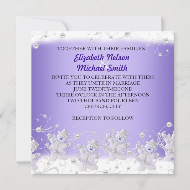 Blue Romantic Snowman Wedding Invitation (Front)