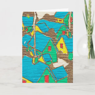Blue Rooftops at Night Holiday Card