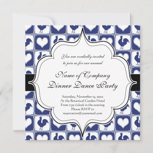 Blue Rooster American Country Farm Pattern Invitation (Front)
