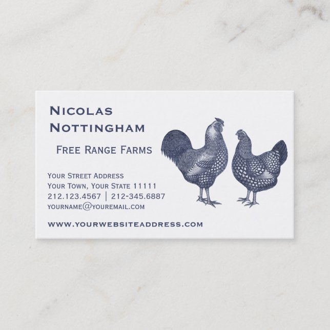 Blue Rooster and Hen Wyandotte Chickens Business Card (Front)