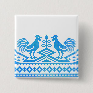 Blue Rooster cross-stitch 15 Cm Square Badge