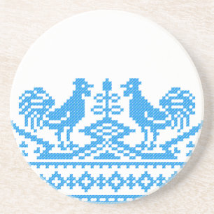 Blue Rooster cross-stitch Coaster