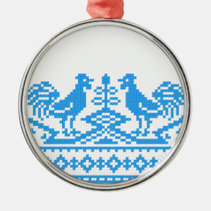 Blue Rooster cross-stitch Metal Tree Decoration