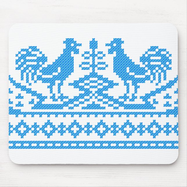 Blue Rooster cross-stitch Mouse Mat (Front)