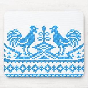 Blue Rooster cross-stitch Mouse Mat