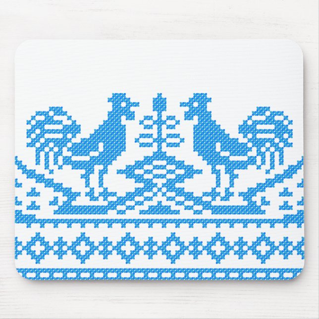 Blue Rooster cross-stitch Mouse Mat (Front)