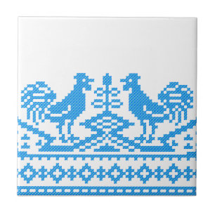 Blue Rooster cross-stitch Tile