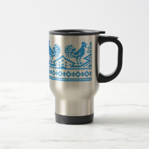 Blue Rooster cross-stitch Travel Mug