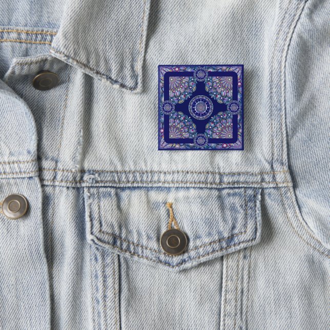blue rosace 15 cm square badge (In Situ)