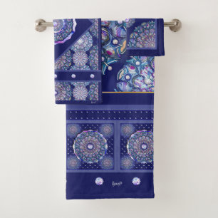 Blue Rosace Bath Towel Set