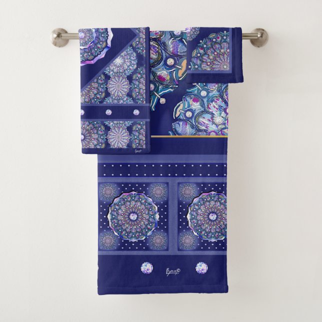 Blue Rosace Bath Towel Set (Insitu)