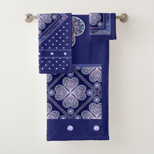 Blue Rosace Bath Towel Set (Insitu)