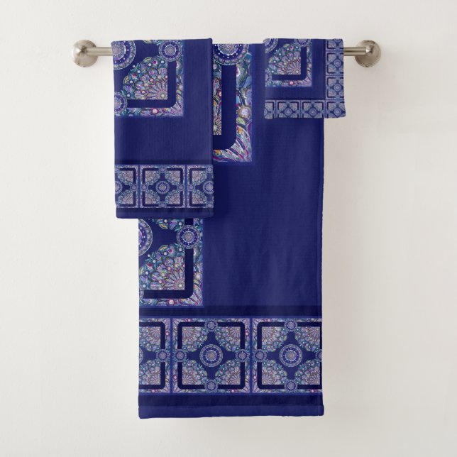Blue Rosace Bath Towel Set (Insitu)