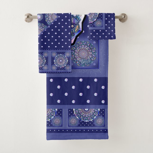 Blue Rosace Bath Towel Set (Insitu)
