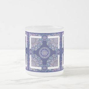 Blue Rosace Frosted Glass Coffee Mug