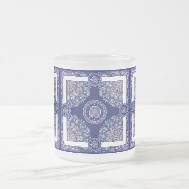 Blue Rosace Frosted Glass Coffee Mug (Center)