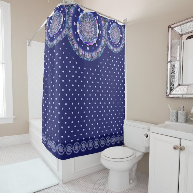 Blue Rosace Shower Curtain (In Situ)