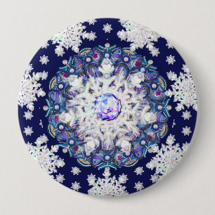 Blue rosace & snowflake 10 cm round badge