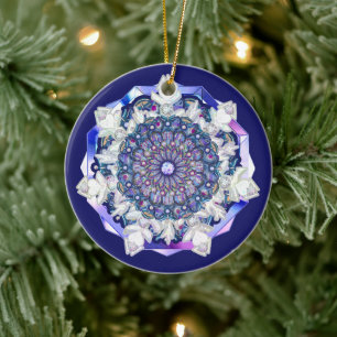 Blue rosace & snowflake ceramic tree decoration