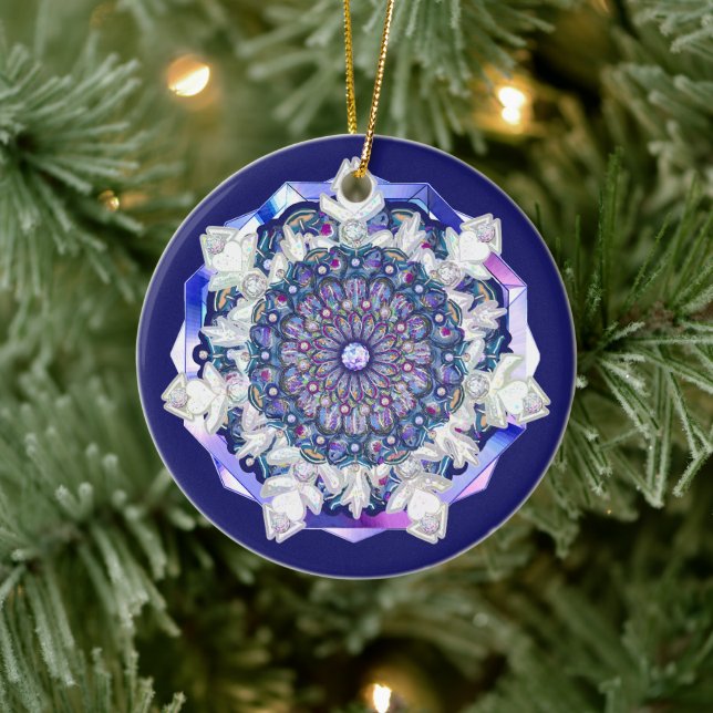 Blue rosace & snowflake ceramic tree decoration (Tree)