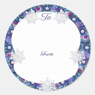 Blue rosace & snowflake classic round sticker