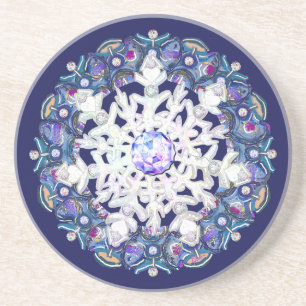 Blue rosace & snowflake coaster