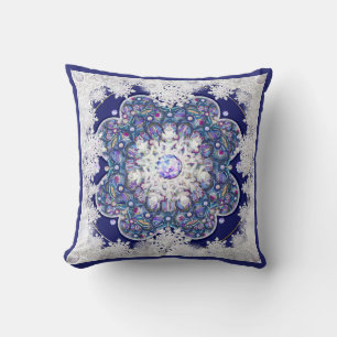 Blue rosace & snowflake cushion