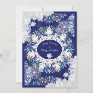 Blue rosace & snowflake holiday card