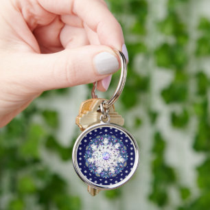 Blue rosace & snowflake key ring
