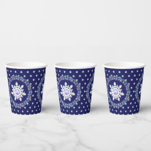 Blue rosace & snowflake paper cups