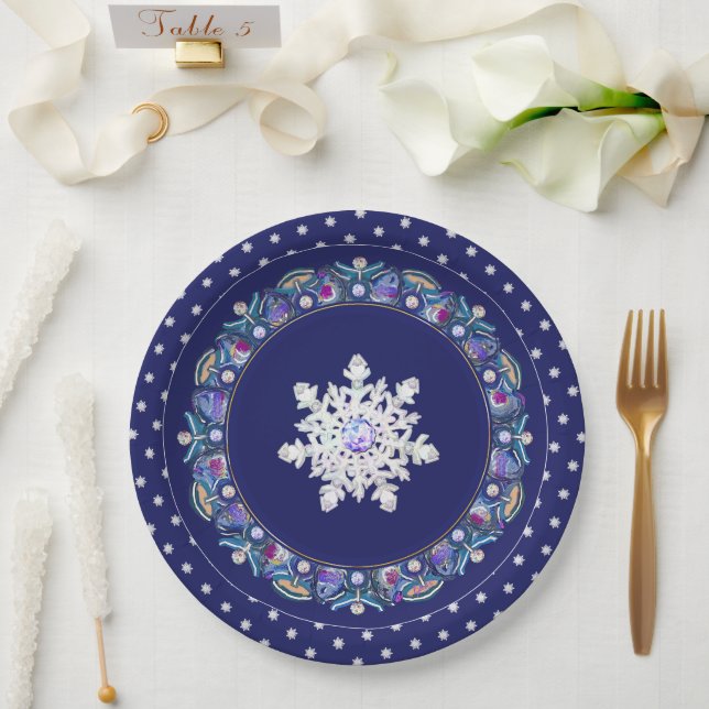 Blue rosace & snowflake paper plate (Wedding)