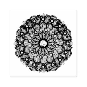 Blue rosace & snowflake rubber stamp