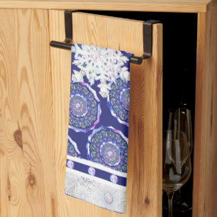 Blue rosace & snowflake tea towel