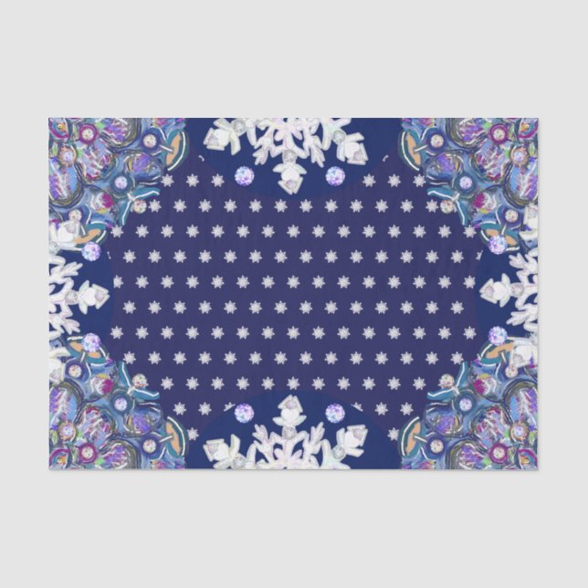 Blue rosace & snowflake tissue paper (Front)