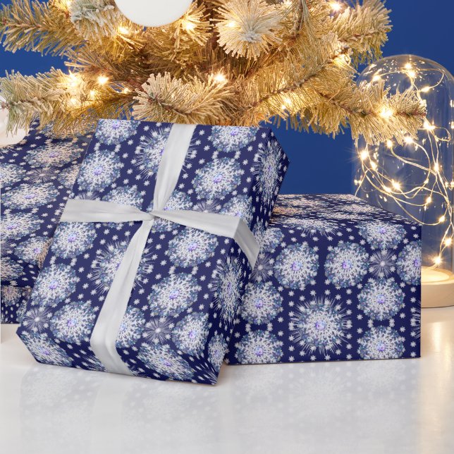 Blue rosace & snowflake wrapping paper (Holidays)