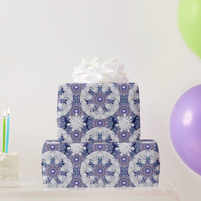 Blue rosace & snowflake wrapping paper (Party Gifts)