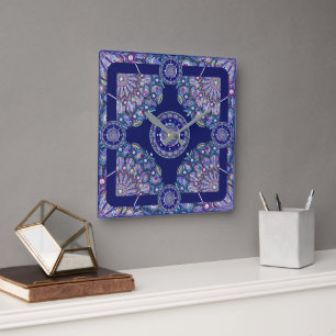 Blue Rosace Square Wall Clock