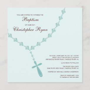Blue Rosary Beads Baby Boy Baptism Inviation Invitation
