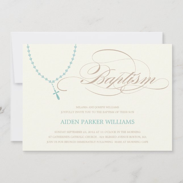 BLUE ROSARY BEADS | BAPTISM INVITATION (Front)