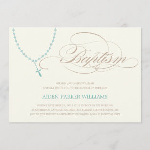 BLUE ROSARY BEADS   BAPTISM INVITATION