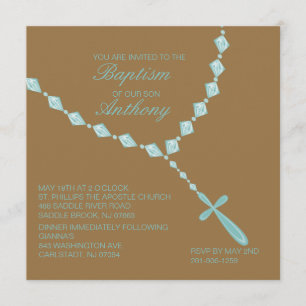 Blue, Rosary Beads Boys Baptism Invitation