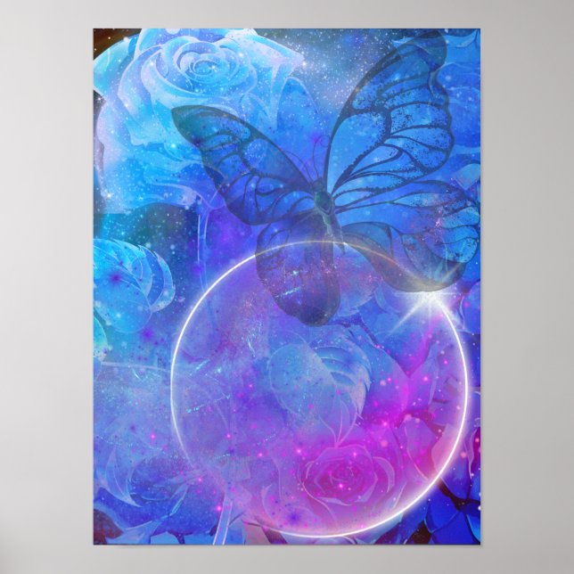 Blue Rose and Blue Butterfly Poster (Front)