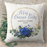 Blue Rose and Eucalyptus Mis Quince Anos Custom Cushion<br><div class="desc">Blue Rose and Eucalyptus Quinceanera pillow, lettered with Mis Quince Años in elegant calligraphy. The design features rose flowers, eucalyptus leaves and greenery. The floral arrangement is set in a gold geometric circle frame. If you would like matching products, please browse my collection or message me to add the design...</div>