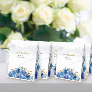 Blue Rose and Gold Leaf Personalised Floral Favour Box
