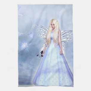 Blue rose angel tea towel
