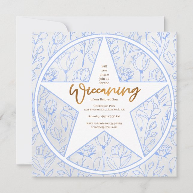 Blue Rose Baby Boy Wiccaning Naming Ceremony Invitation (Front)