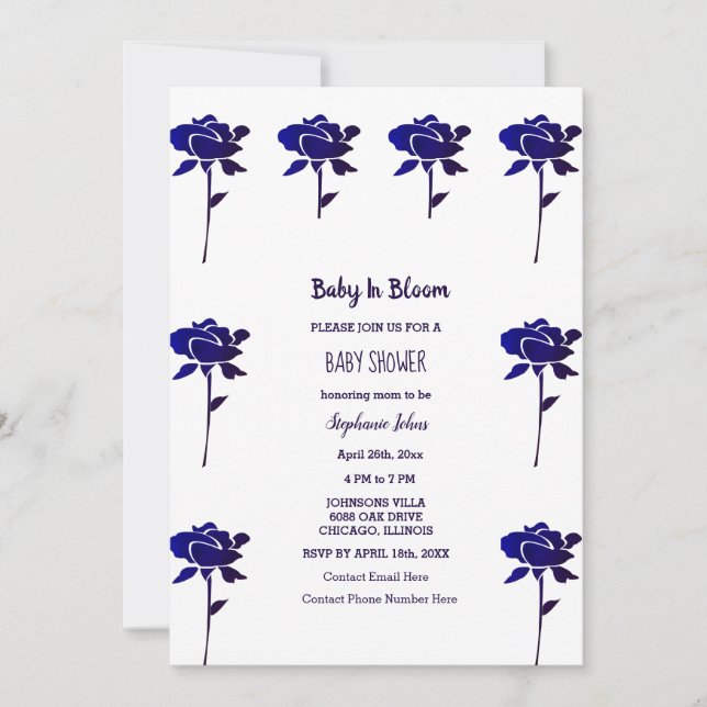 Blue Rose Baby In Bloom Girl Baby Shower 2024 Invitation (Front)
